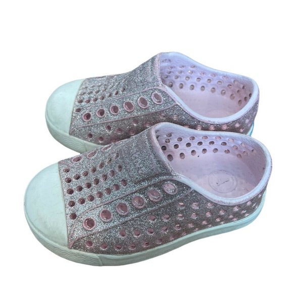 Native Jefferson Baby Girl Toddler Size 4 Pink Glitter Sparkle Shoes Slip Ons